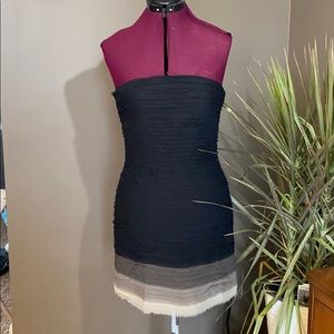 Jovani Strapless Black to Cream Ombré Silk Dress (Size 8)